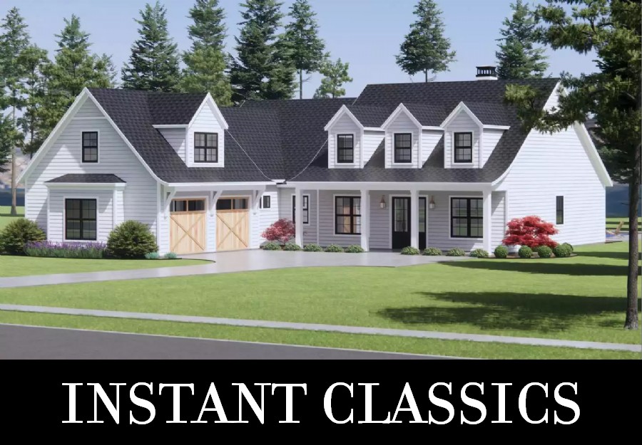 A Midsize Home with a Courtyard Garage Entry, Gabled Dormers, and Bedrooms Split on One Level