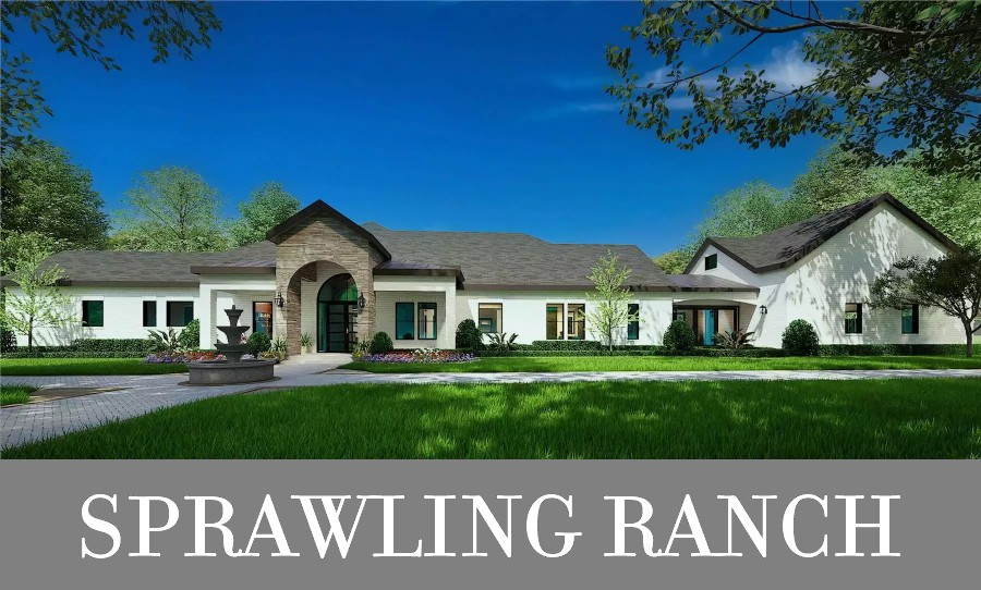 A Super Wide Ranch with Split Beds, Dual Studies, Open Living, a Bar Area, a Sunroom, and More