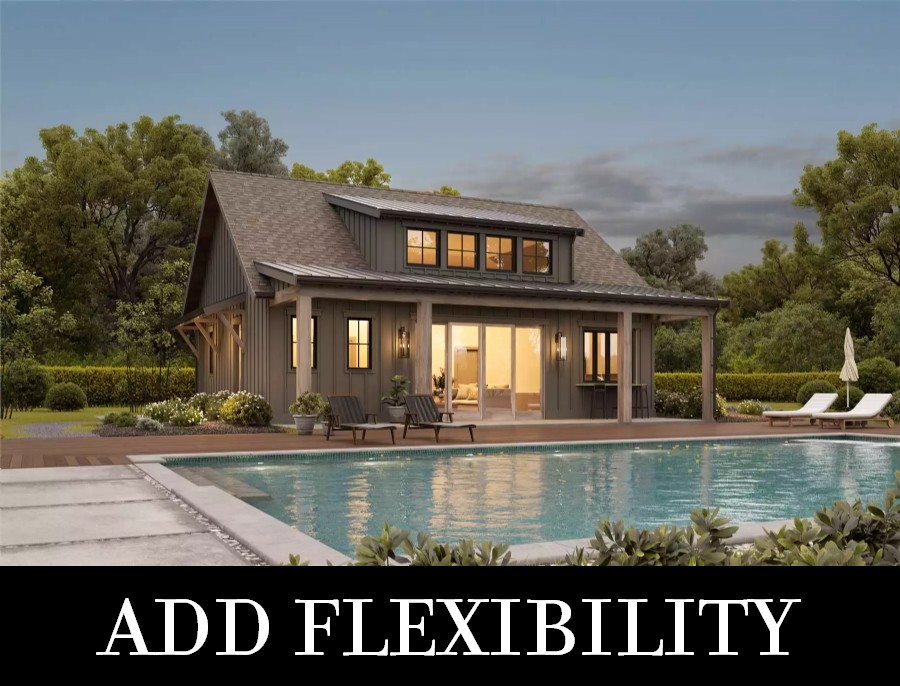 A Pool House with Hosting Space, a Smartly Divided Bathroom, and Two Bedrooms