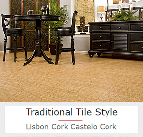 A Tan Cork Floor That Contrasts with Black Beautifully
