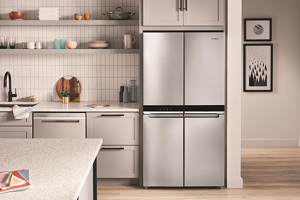A Unique Four-Door Refrigerator with a Bottom Freezer and Flexible Storage Capabilities