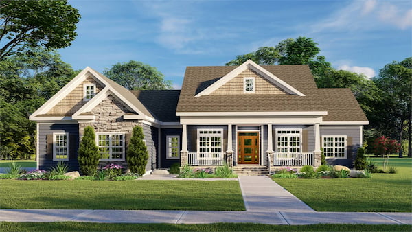 The Front Exterior of a New Country Craftsman Featuring 3 Bedrooms and 3 Baths on 1 Story