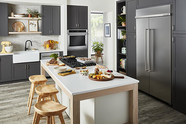 A Large Side-by-Side Refrigerator with a Built-In Look