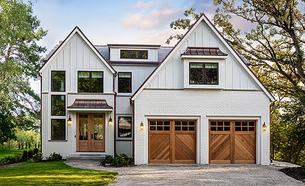 A Real-Wood Carriage House Garage Door with Unique Grain Patterns