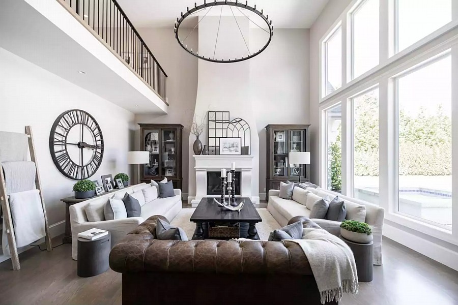 The Two-Story Great Room with Loft Above in a Luxury European Home with Formal Touches