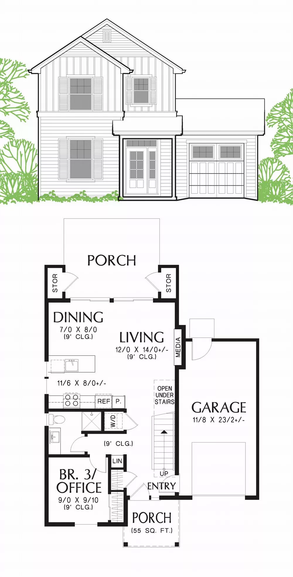 Two Story Narrow Lot Farmhouse Style House Plan 2351: The Elliott - 2351, image size:1000x1970