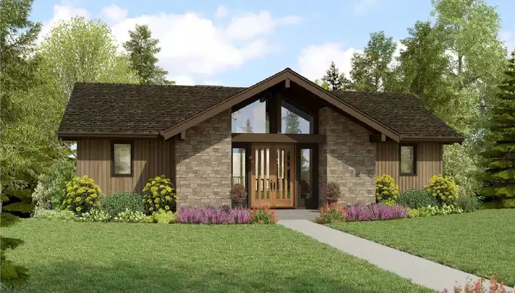 image of single story mid century modern house plan 10278