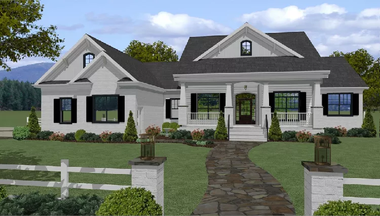 image of single story farmhouse plans with porch plan 8314