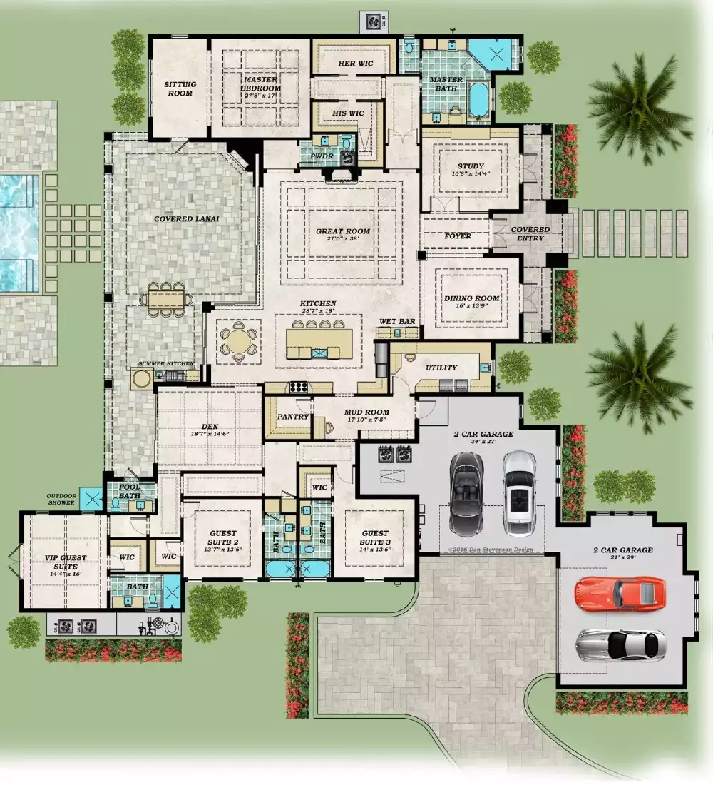 Serrano Luxury 4 Bedroom Beach Style House Plan 9440 - 9440, image size:1000x1100