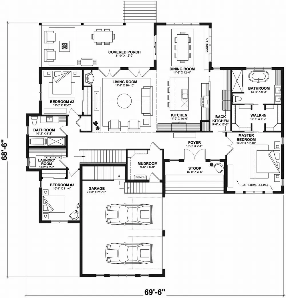 Rear Master Bedroom House Plans Two Bedroom Modern Craftsman House