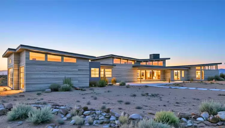 image of single story mid century modern house plan 3073