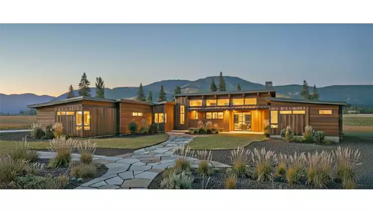 image of mid century modern house plan 6430