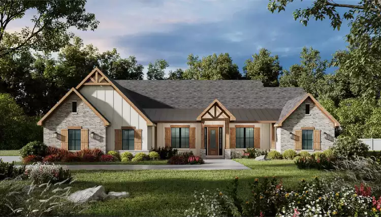 image of single story farmhouse plan 12799