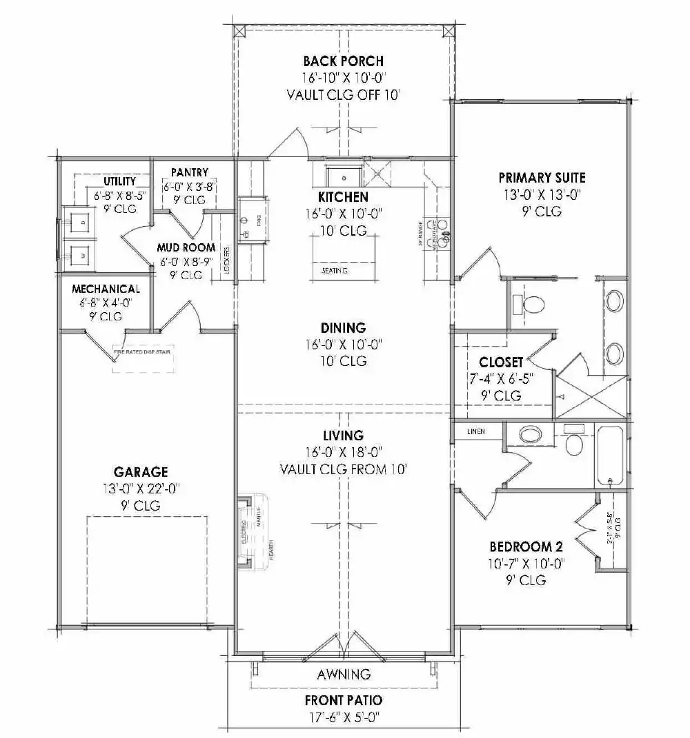 Prairiewood | 2 Bedroom Ranch Style House Plan 10145 - 10145, image size:1000x1071
