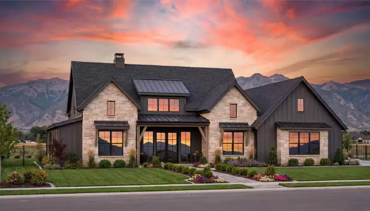 image of single story modern farmhouse plan 9224