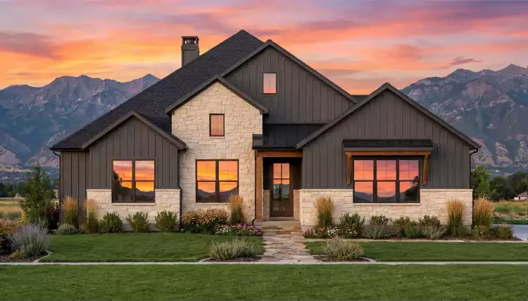 image of single story modern farmhouse plan 9239