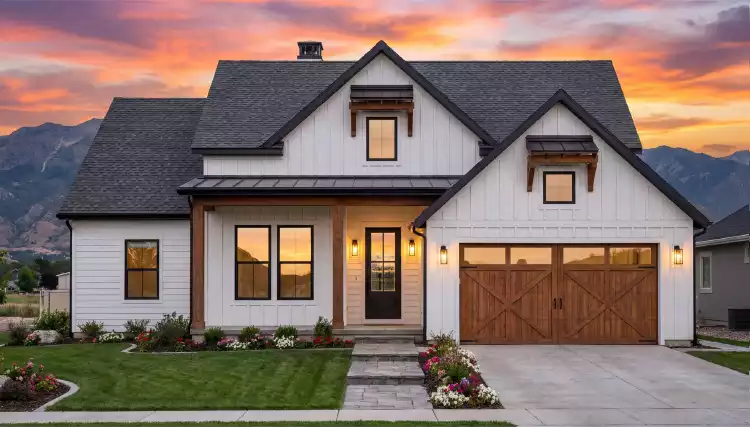 image of single story modern farmhouse plan 9244