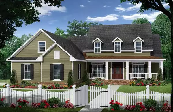 image of single story farmhouse plan 1214