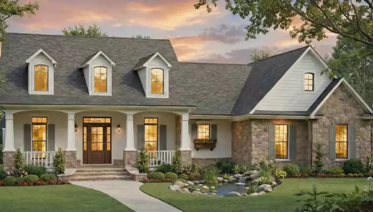 image of single story modern farmhouse plan 12251