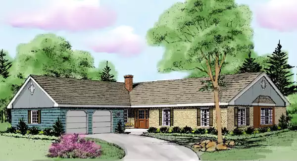 image of single story farmhouse plan 3828