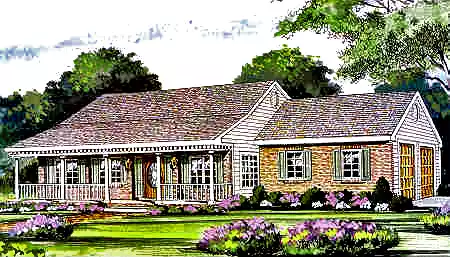 image of single story farmhouse plan 3791