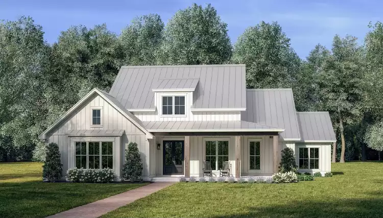 image of single story modern farmhouse plan 10266