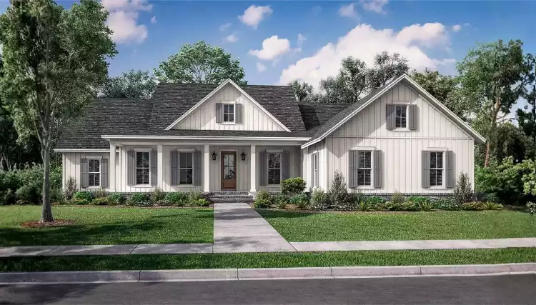 image of single story modern farmhouse plan 12049