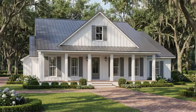 image of single story modern farmhouse plan 12121