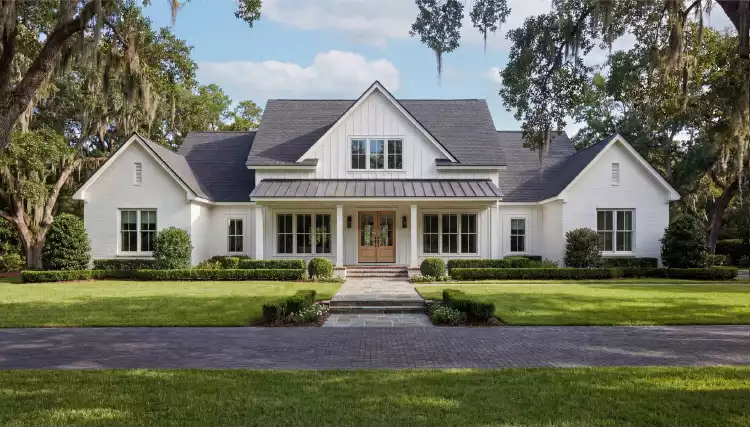 image of single story modern farmhouse plan 12282