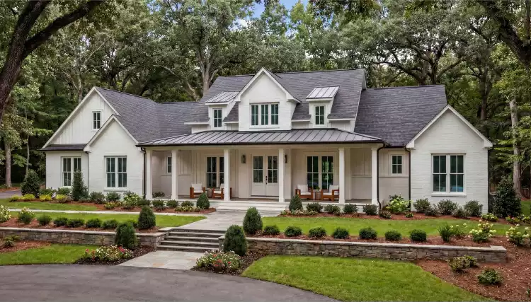 image of single story modern farmhouse plan 12299