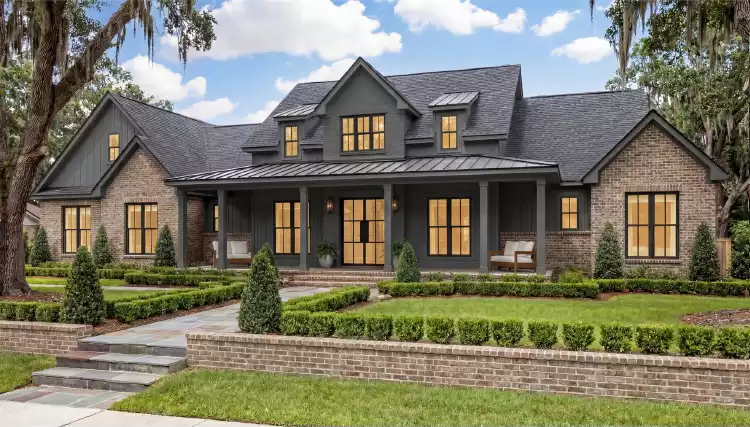 image of single story modern farmhouse plan 12300