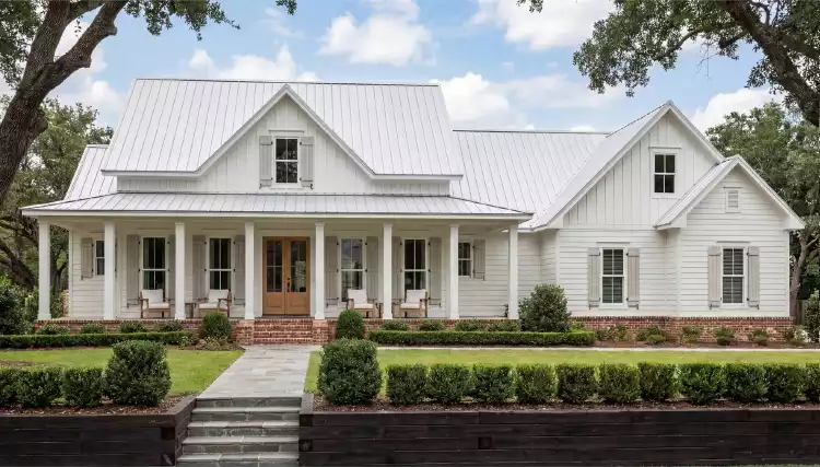 image of single story modern farmhouse plan 12406