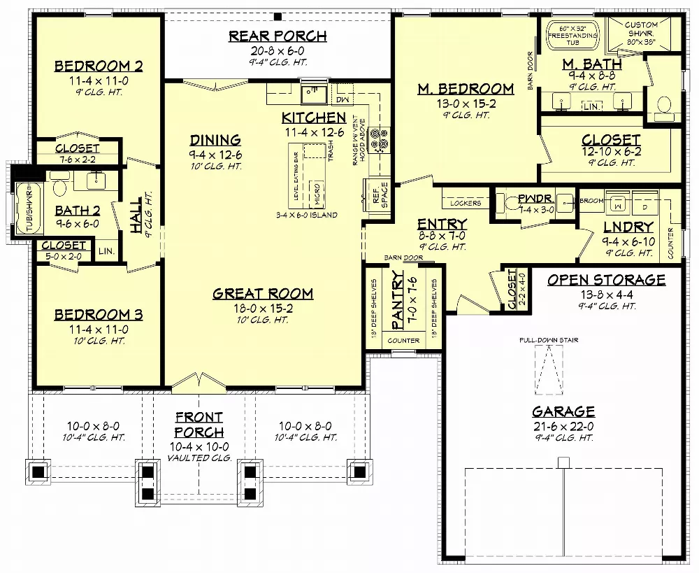 3 Bedroom Rustic Country Style House Plan 4368: Hatley - 4368, image size:1000x819