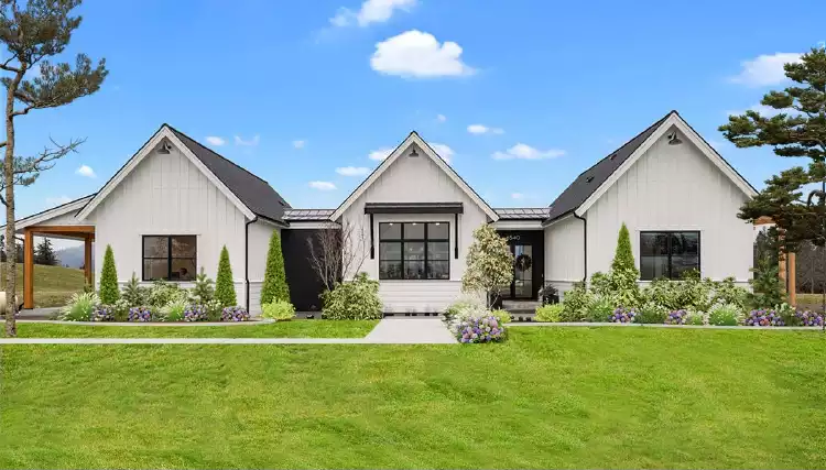 image of single story modern farmhouse plan 1251