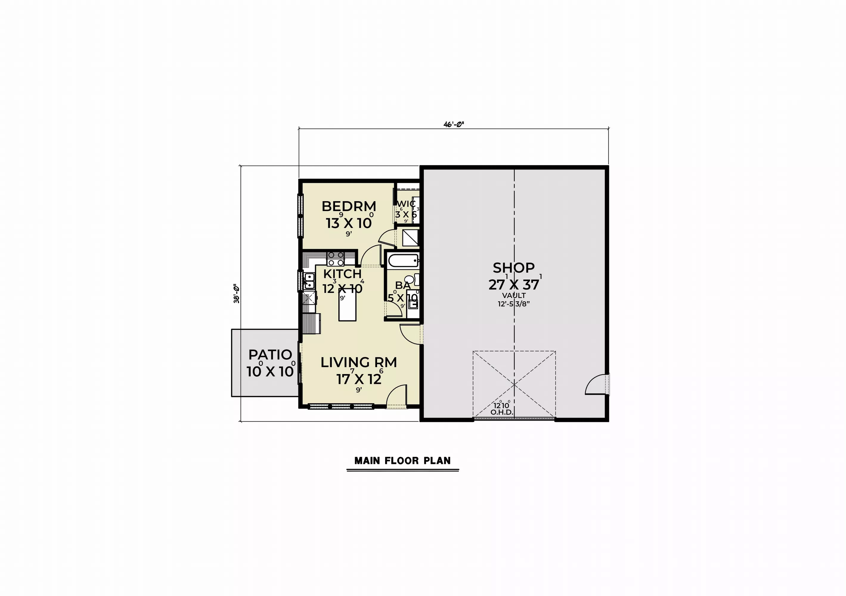 1 Bedroom Craftsman Style Shop House Plan 9886 - 9886, image size:2838x2000