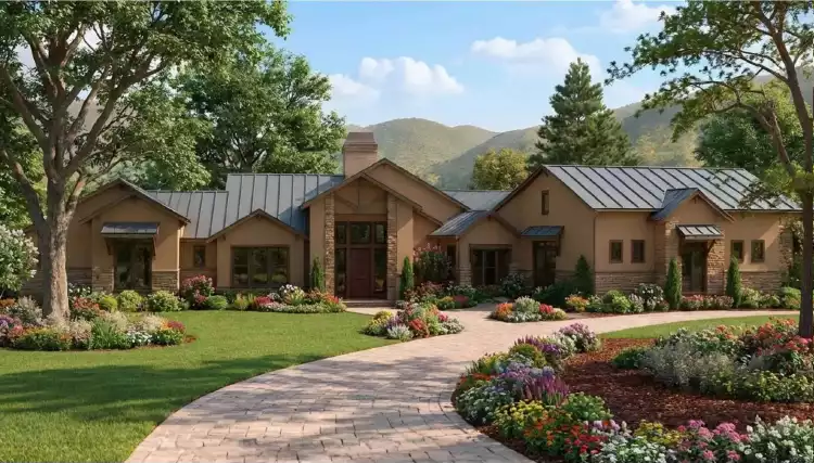 image of single story ranch house plan 8690