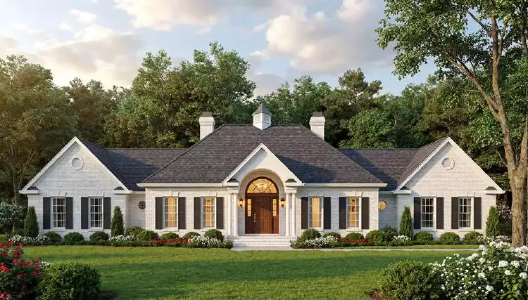 image of single story colonial house plan 3477