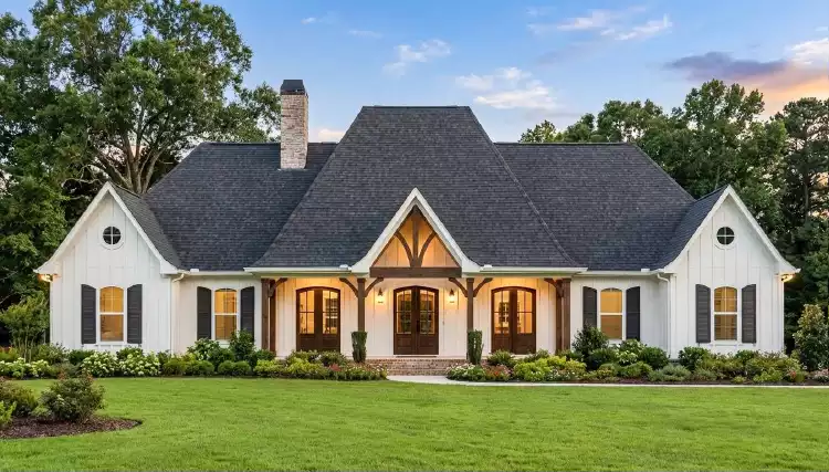 image of single story farmhouse plan 9896