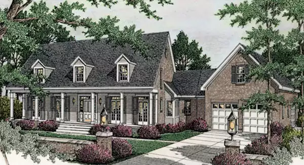 image of single story farmhouse plan 3678