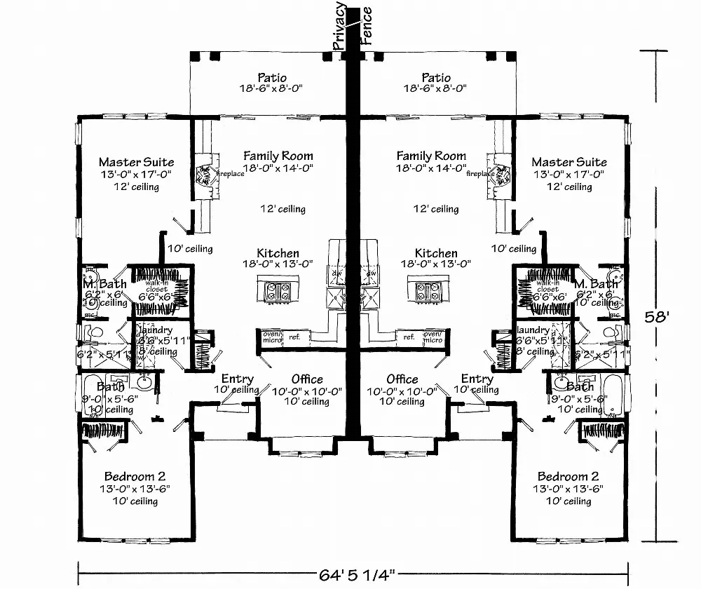 One Story Affordable Country Style Duplex House Plan 3140: Forest Hill -  3140, image size:1000x840