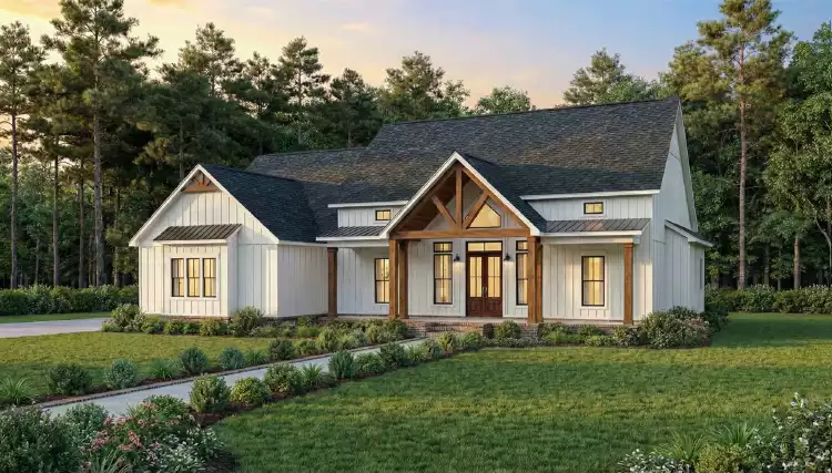 image of single story modern farmhouse plan 12187