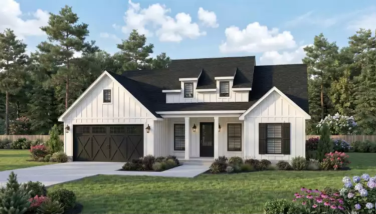 image of single story modern farmhouse plan 12743