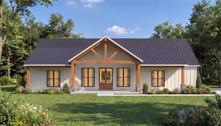 image of single story farmhouse plan 12820