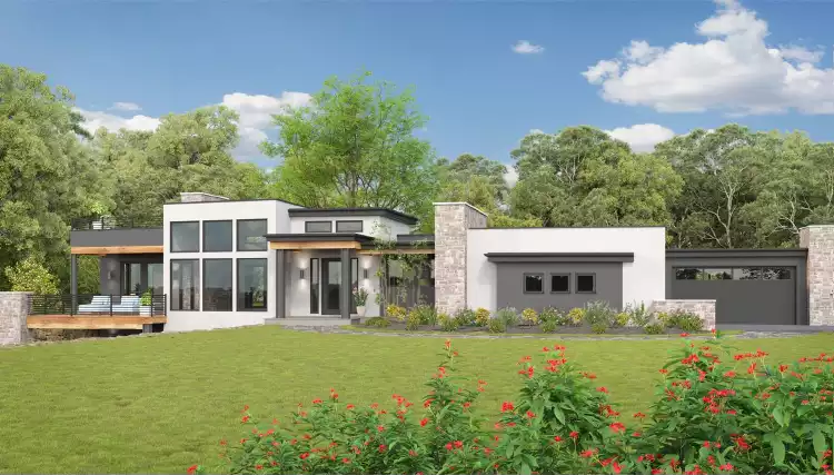 image of single story mid century modern house plan 11194