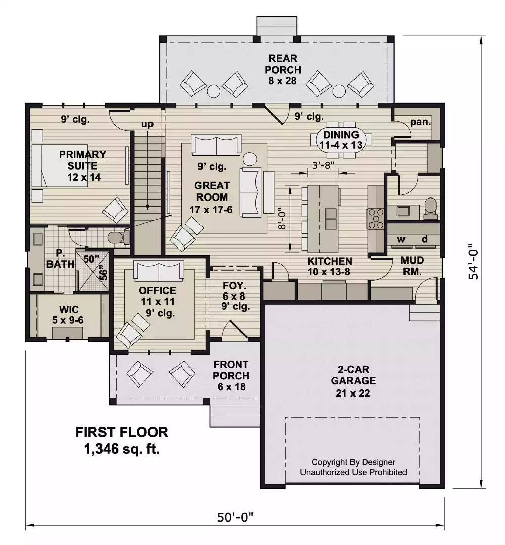 Floor plan of a 3-bedroom house with office, garage, and 3 bathrooms on  Craiyon, image size:1000x1079