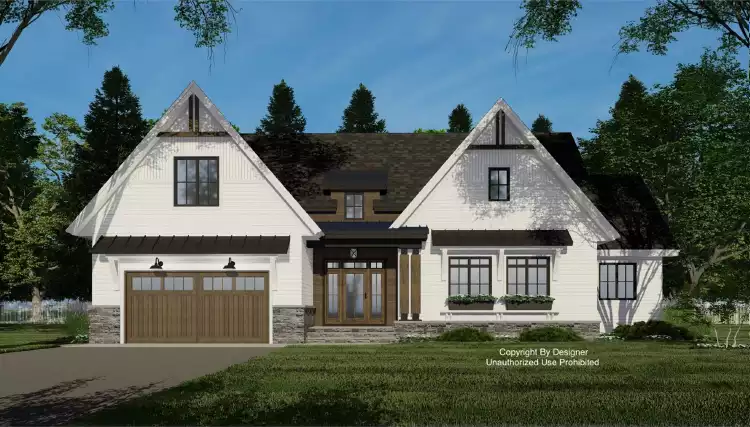 image of single story modern farmhouse plan 10436