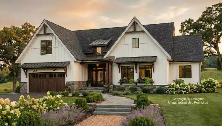 image of single story modern farmhouse plan 10436