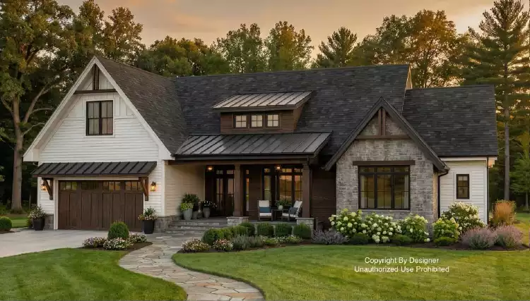 image of single story modern farmhouse plan 10457