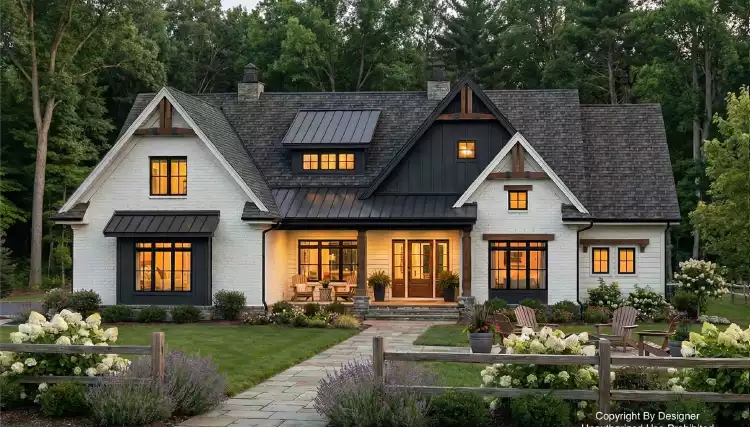 image of single story modern farmhouse plan 10555