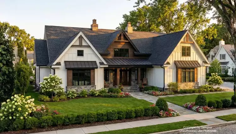 image of single story modern farmhouse plan 12403